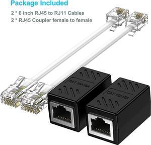 RJ45 Female to RJ11 Male Adapter (2 Pack) Ethernet to Phone Line RJ45 8P8C Female to RJ11 6P4C Male Converter Adapter Cable
