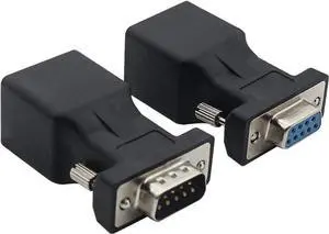 VGA Extender Converter Adapter Cat5/Cat6/RJ45, DB9 9-Pin VGA 9 Pin Male to RJ45 Female Network Cable Connector 2Pack