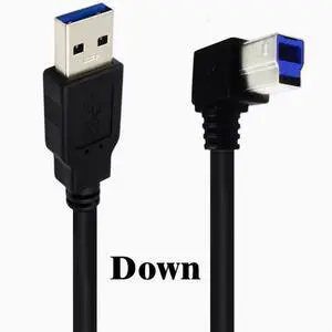 USB3.0 square port data cable A Revolution B male 90 degrees up and down left and right elbow hard disk box printer cable 0.5m Down Angle