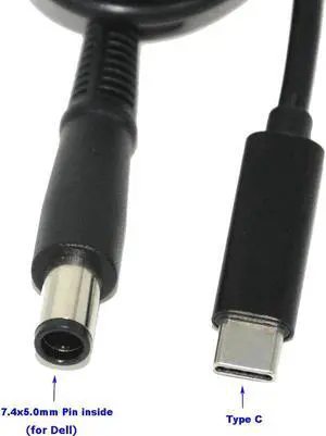 USB-C Type C to 7.4mm 5.0mm round Tip Charging Power Cable for D,ell 65W 7.4mm*5.0mm round tip laptops