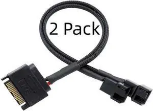 SATA 15Pin to 3Pin / 4Pin Computer Cooling Fan Splitter Hub Converter Adapter PWM Temperature Power Cable( 27cm/10.5 inches-2 Pack) 2 Port