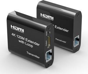 120m/395ft HDMI Extender - 4K@60Hz UHD HDMI Ethernet Extender Over Cat5e/6/7 Cable with Audio & Loop Out, HDCP 1.2 Support