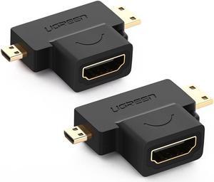 HDMI Adapter 2 in 1 Mini HDMI and Micro HDMI Male to HDMI Female T HDMI Coupler Gold Plated HDMI Cable Connector-2Pack