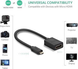 Micro HDMI Male to HDMI D type Female Adapter Cable Convertor Support 4K 60Hz 3D 1080P for GoPro Hero 6 Hero 5 Black, Nexus 10 Tablet, ASUS Zenbook Laptop, Camera 7 Inch