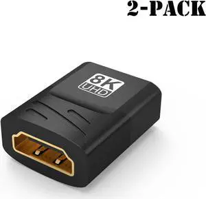 2-Pack HDMI Female to Female Adapter Coupler HDMI 2.1 Cable Extension Extender 8K@60Hz 4K@120Hz Black