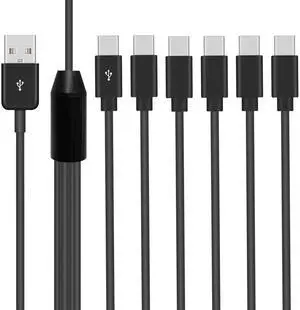 USB C Splitter Cable - 6 in 1 USB 2.0 Type A to 6 Type-C Male Charger Cable with 3A Fast Charge for Android, Samsung, Tablet, 1.64ft