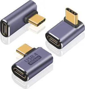 3-Pack USB C Adapter 40Gbps, 90 Degree Right Angle USB C Extender PD 100W Type C Extension Connector with 8K Video for Thunderbort 4/3, HUB, Docking, Tablet
