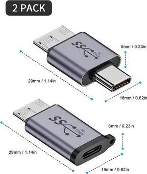 USB C to Micro B Adapter (2 Styles), USB C to Micro B Male & Female Adapter, 10Gbps Hard Drive Data Charging Adapter for External Hard Drives Cable