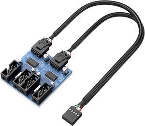 Motherboard USB2.0 9pin USB Header Splitter Male 1 to 4 Female Extension Cable30cm Card Control PCB Board USB HUB 9-pin Splitter Adapter Port Multilier PWM Fan Splitter Cable 1 to 4 Converter
