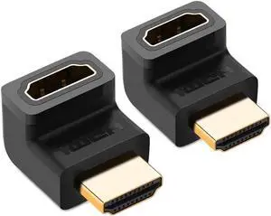 2-Pack 3D&4K Supported HDMI HDMI Adapter 270 Degree Right Angle Male to Female Right Angle Adapter for 1080P HDTV PC HDMI Adapter