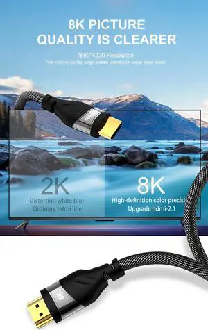 Ultra High Speed HDMI 2.1 Cable 8K 60Hz HDR 48Gbps, Dolby Vision, Dolby Atmos, eARC, VRR (10 Feet)