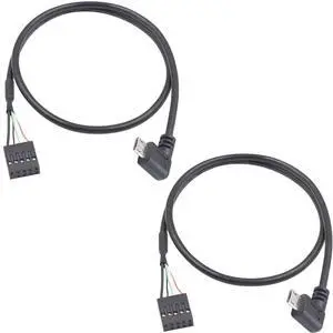 USB Header to Micro USB Cable, 90 Degree Right Angled Micro USB Male to 9 Pin Motherboard Female Dupont Extended Cable 2 Pack 1.65Ft/50cm