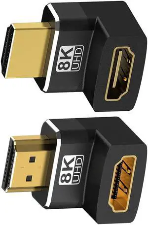 HDMI Adapter 90 and 270 Degree Right Angle Male to Female,  2 Pack HDMI Extender Upward Angle Converter Support 8K@60Hz / 3D&4K