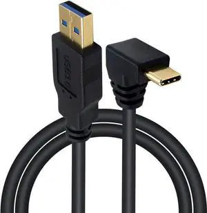 Type C 90 Degree Cable, 1M/ 3.3 ft USB A to USB C Charger Cable, USB 3.0 Type A Male to USB 3.1 Type C Male Fast Charging Upward or Downward Angle USB C Charger Cable Cord