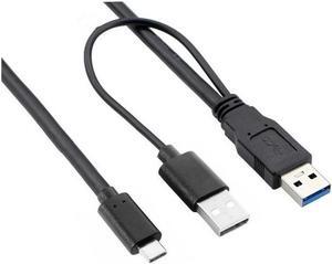 Type-C USB-C to USB 3.0 Male & USB 2.0 Dual Power Data Y Cable for Laptop & Hard Disk 60cm