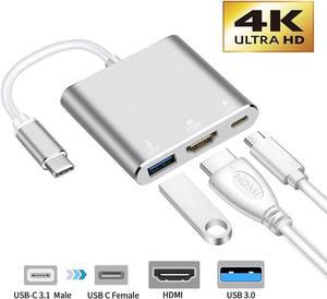 USB C Adapter, Type C to HDMI 4K+USB 3.0+USB-C Converter Cable Charging Port Adapter Cable with Large Projection for MacBook/Chromebook Pixel/Sumsang Galaxy S8/S9/Yoga 900/Lumia 950Xl