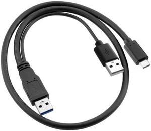 Type-C USB-C to USB 3.0 Male & USB 2.0 Dual Power Data Y Cable for Laptop & Disk
