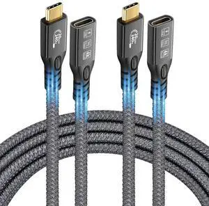 USB C 3.2 Extension Cable, 2PCS 20Gbps USB 3.2 Gen2 Type-C Male to Female Extender Cable Ultra HD 4K@60Hz 240W Charging Data Transfer Compatible with External SSD (2PCS Extension Cable 0.25M)