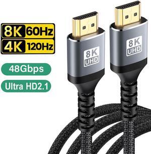 8K HDMI 2.1 Cable 10FT,  48Gbps High Speed 3D 8K60 4K120 144Hz eARC RTX 3090 HDR10 4:4:4 HDCP 2.2&2.3 Dolby Compatible with Playstation 5/PS5, Xbox Series X, Roku/Fire/Sony/LG
