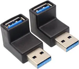 Right Angle USB Adapter VCZHS USB3.0 AM to AF L Shape Converter Adapter USB 3.0 A Male to A Female 90 Degree Angle Plug(Pack of 2)