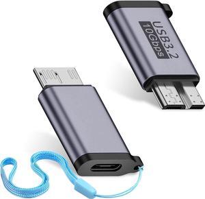 USB C to Micro B Adapter 10Gbps, Micro B to USB C Adapter 3.2, USB Type C Female to Micro B Male Converter for Hard Drive Cable, External Hard SSD Drive, Tablet, Phone, Laptop, 2 Pack Grey