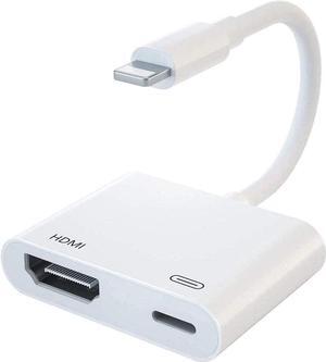 Lightning to HDMI Adapter Lightning to Digital AV Adapter 1080P with Lightning Charging Port for Select iPhone, iPad and iPod Models and TV Monitor Projector White
