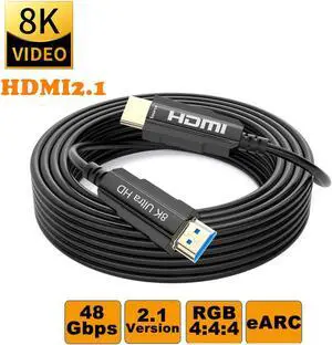 Fiber HDMI Cable, Real UHD HDR,8K@60Hz 4K@120Hz, Fiber Optic HDMI Cable CEC, EDID, eARC, HDCP2.2, 3D, High Speed 48Gbps HDMI Fiber Optic Cable for PS4 SetTop Box HDTVs