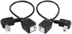 USB 2.0 Type-B Printer Cable, 2-Pack USB 2.0 B Female to Type-B Male (90 Degree UP + Down Right Angle) Printer Short Extension Cable for Scanner, Mobile HDD and More (UP-Down)