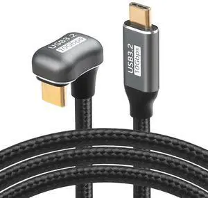 USB C to C Cable 100W U Shaped Back Angled USB-C USB 3.2 Type C Male to Female Data Extension 10Gbps Nylon Braided Cord Fast Charging for USB C Devices (3.3ft)