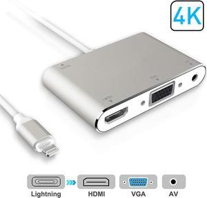 Digital HDMI Adapter Converter, Latest Version 4 in 1 Plug and Play Digtal AV Adapter for iPhone X / 8 / 8Plus/7/7Plus/6/6s/6s Plus/5/5s iPad iPod to Projector HDTV (Silver)
