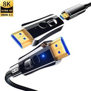 Long 8K Fiber Optic Hdmi 2.1 Cable in Wall 16Feet, Supports 8K@60Hz 4K@120Hz Ultra High Speed 48Gbps Detachable Micro hdmi Dynamic HDR, eARC, Dolby Atmos, Compatible with PS5, Xbox
