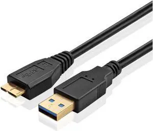 USB 3.0 Cable - Micro-B to Type A (6 FT) Type A-Male to Micro B Male Adapter Converter Extension Gold Plated SuperSpeed USB Connector Port Plug Wire Cord - Black