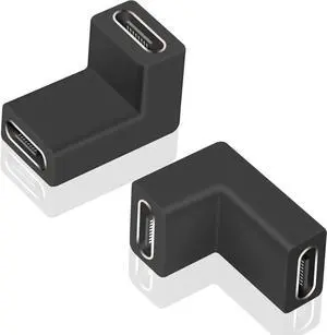 90 Degree USB C Female to Female Adapter, 10GBbps USB C Coupler Adapter, Right Angle Type C 3.1 Connector Support Fast Charging and Data Transfer for Laptop, Phone (2 Pack)