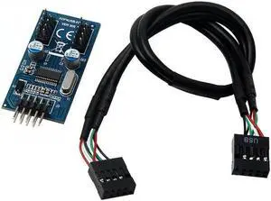 1-to-2 Splitter Motherboard USB 2.0 9Pin Internal Header Male to Dual 2x 9Pin Header Male HUB Converter PCB Board Adapter with Female to Female Extension Cable 30cm