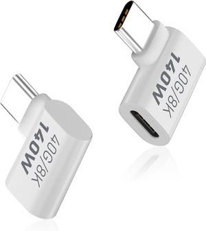 Right Angle USB C Male to USB C Female Adapter, USB Type C 3.1 Extender Support 40Gbps Data Transfer PD 140W for MacBook, Switch, Steam Deck, iPhone 15 and More Laptop, Tablet, Phone 2 Pack