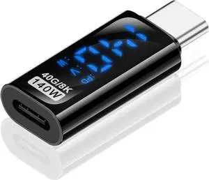 USB C Adapter 140W with LED Display, 40Gbps USB C Extension Adapter, Type C Power Meter Tester USB C Extender for MacBook USB4 Thunderbolt Connections, 1pcs.
