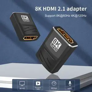 HDMI Female to Female Adapter Coupler HDMI 2.1 Cable Extension Extender 8K@60Hz 4K@120Hz Black