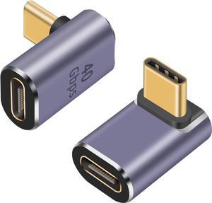 USB C 90 Degree Adapter 40Gbps, Up Down Angle 90 Degree USB C Extender Adapter, 8k@60Hz &100W Type C to Type C Extender Thunderbolt 4 Connector for iPad, Galaxy, PC, HUB, 2-Pack