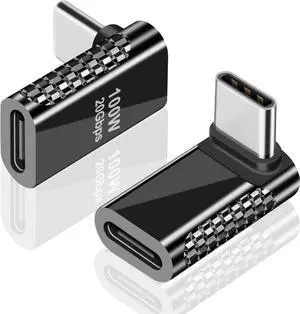 USB C Right Angle Adapter 20Gbps, 90 Degree USB C Adapter Male to Female Extender Adapter, Zinc Alloy Material Support PD100W Fast Charger for MacBook Pro, Mobile Phone, Tablet (2 Pack)