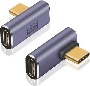 USB C Right Angle Adapter 40Gbps, 8K@60Hz, 100W USB C 90 Degree Adapter, Right Angle Type C Male to Female Extender Thunderbolt 4 Connector for iPhone/Tablet/PC/Galaxy S23, 2-Pack