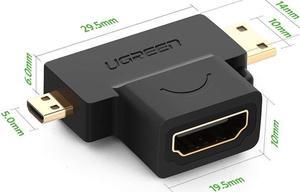 HDMI Adapter 2 In 1 Mini HDMI and Micro HDMI Male to HDMI Female Supports 3D 4K 60Hz 1080P HDMI Coupler Gold plated HDMI Cable Connector