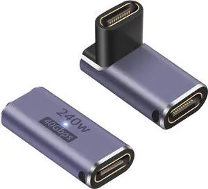 USB C Female to Female Adapter, USB C Coupler 240W, 40Gbps 90 Degree Type C Coupler with 8K Video Display Compatible for Thunderbolt 4/3, MacBook Pro and Phones (2Pack)