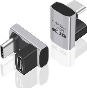 USB C 180 Degree Adapter 240W PD, 8K@60Hz, 40Gbps,180 Degree USB C Female to Male Adapter Connector for ROG Ally, Steam Deck, Switch, Laptop, Tablet, Phone and More 2 Pack