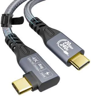 USB C 3.2 Gen2 20Gbps Cable, 2PCS 90Degree Type C 4K@60Hz UHD Video 5A/240W PD3.1 Fast Charge Cord with E-Marker Compatible with Thunderbolt 3/4 for 15Pro MacBook (2PCS 90Degree 20G 240W 0.5M)