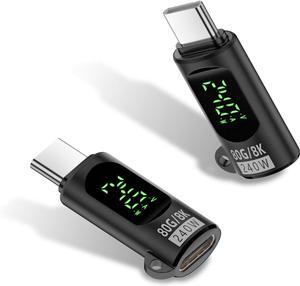 80Gbps USB C Adapter with Digital Display, Thunderbolt 4 Connector 240W, 8K@60Hz, USB C Watt Meter Display Adapter for iPhone 16/15 Series,Thunderbol5/4/3, Game Controller, Black (2-Pack)
