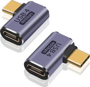 Right Angle USB C Adapter, 40Gbps 90 Degree Type C Extender Support 8K Video & 100W Charging for Thunderbolt 4, USB 4, Mobile Phone, Tablet, 2Pack