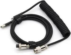 Customer Coiled Keyboard Cable for Gaming Mechanical Keyboard, Handwork Braided + PET Mesh, Metal Plug, with Detachable Metal Aviator Connector, 3 Meters USB C Aviator Cable (Black)