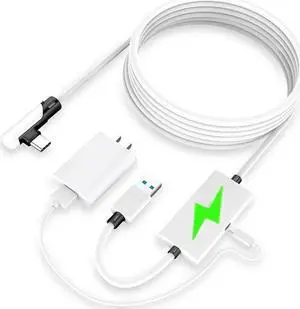 Design 16FT Link Cable for Oculus Quest 2, with Separate Charging Port for Ultra-Durable Power, USB 3.0 Type A to C Cable for VR Headset Accessories and Gaming PC White