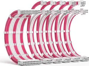 PSU Cable Extension Kit 30CM Length with Combs,1x24Pin/2x8Pin(4+4) EPS/3x8Pin(6P+2P) PCI-E/PC Sleeved for ATX Power Supply,(White & Pink) PSU Cable Extension Kit 30CM Length with Combs,1x24Pin/2x8Pin(4+4) EPS/3x8Pin(6P+2P) PCI-E/PC Sleeved for ATX Power Supply,(White & Pink)