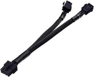 Dual 6 Pin Female to 8 Pin Male GPU Power Adapter Cable Braided Sleeved 9 inches